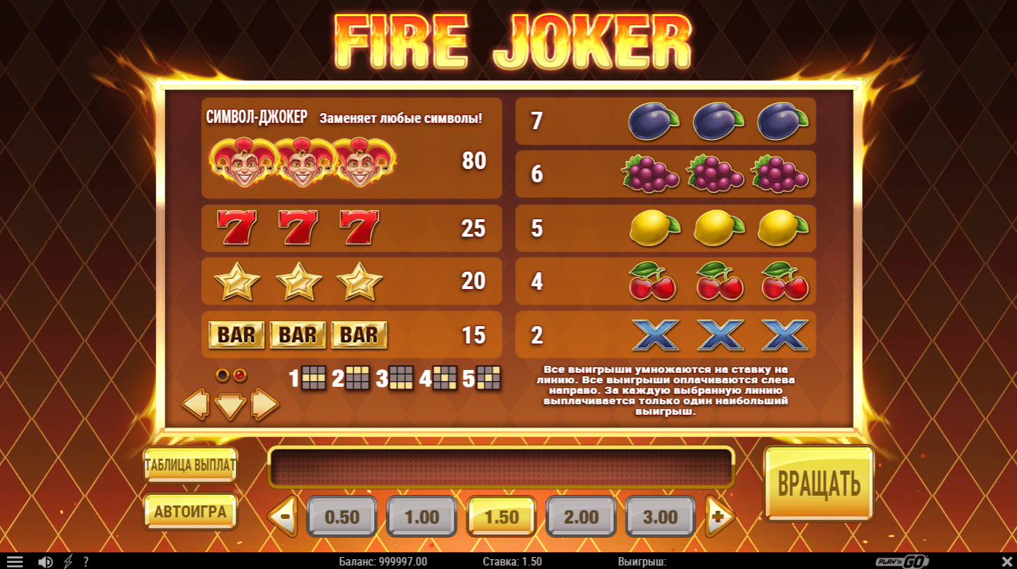 Fire joker demo in Pin up casino